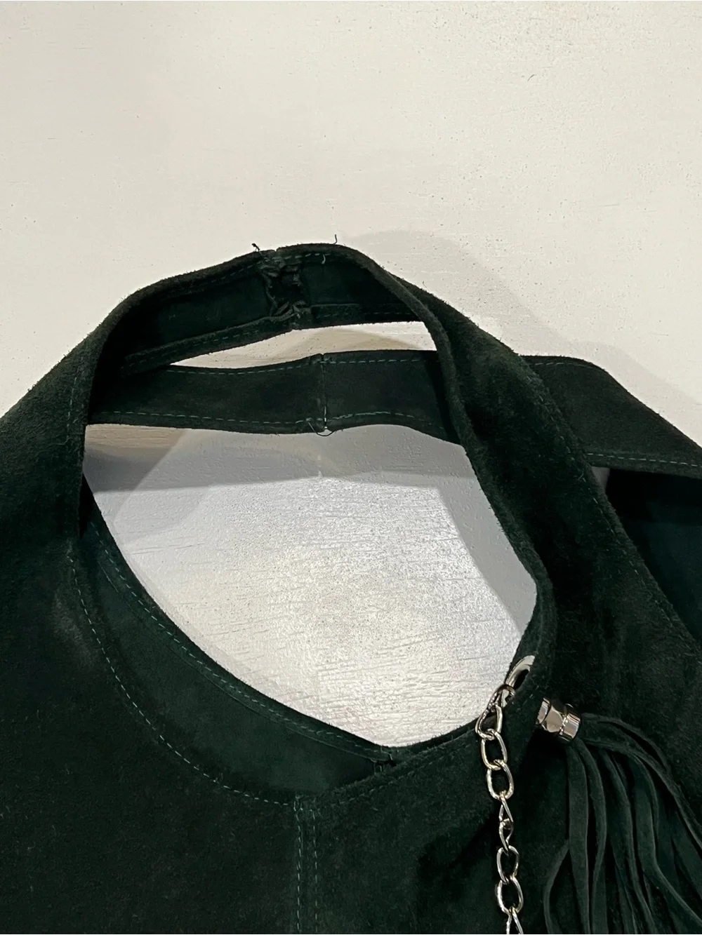 Suede Hobo Bag with Tassel Accent in Black